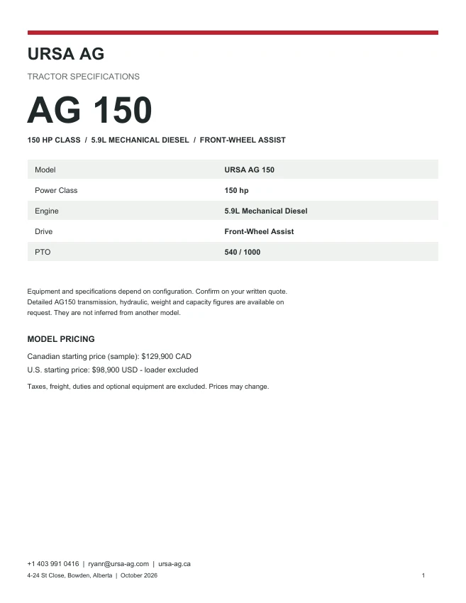 URSA AG 150 model brochure cover