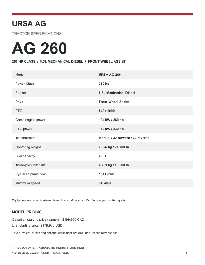 URSA AG 260 model brochure cover